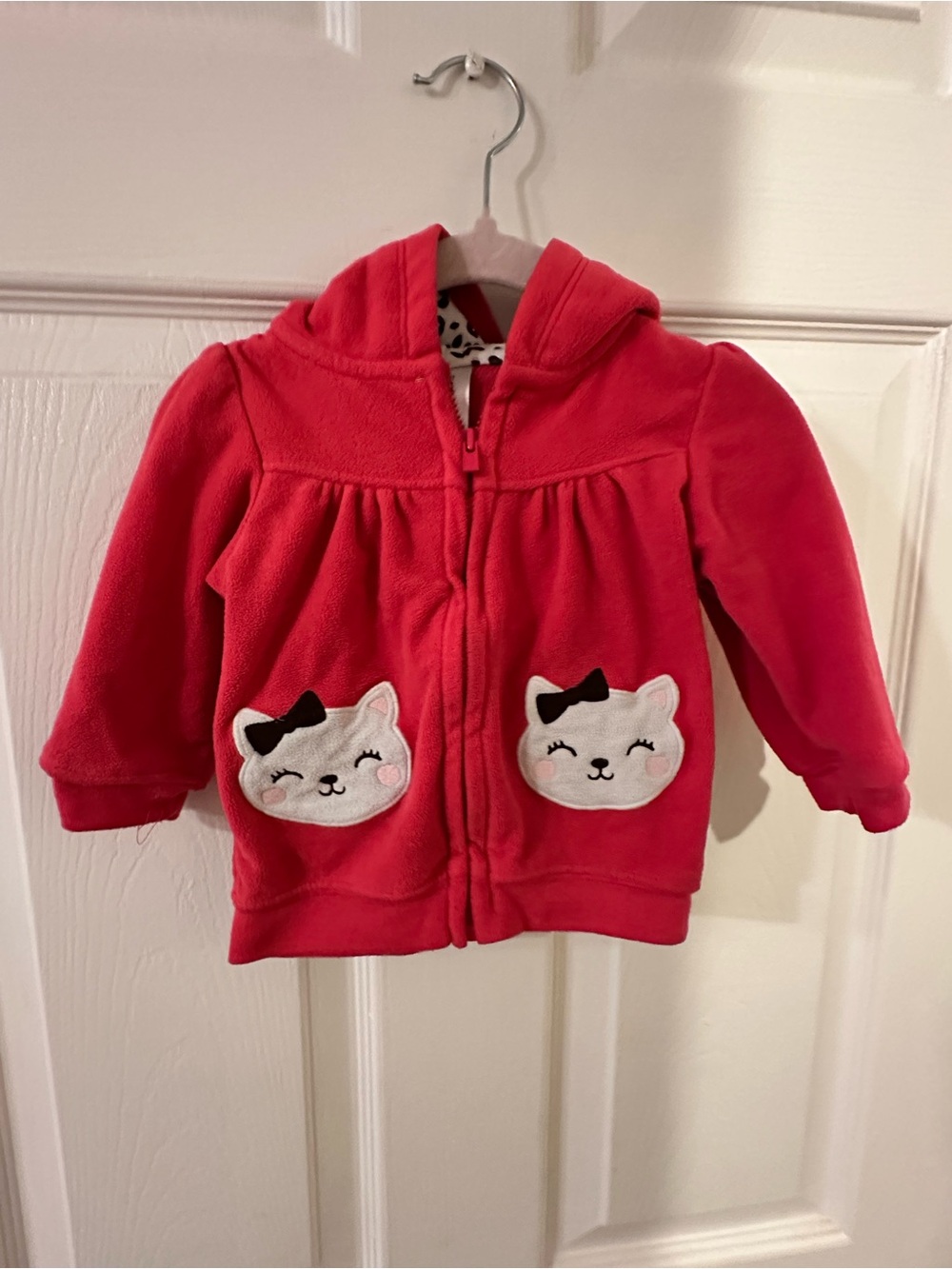 Baby Girl PinkHooded Fleece Jacket with Kitty Pockets